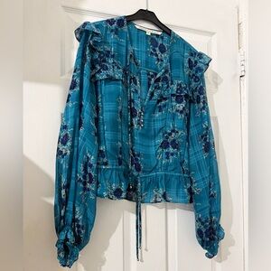 Veronica Beard Teal Floral Blouse